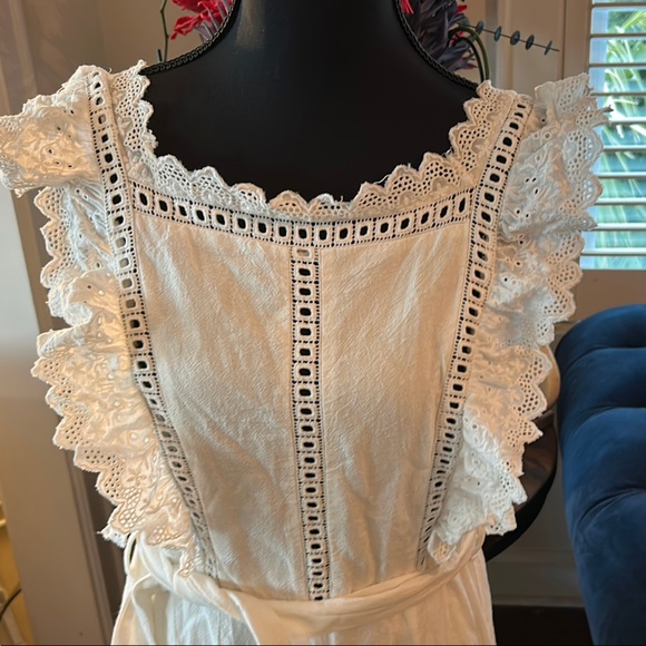 White Ruffled Wide-Leg Jumpsuit with Romantic Details - Picture 4 of 6